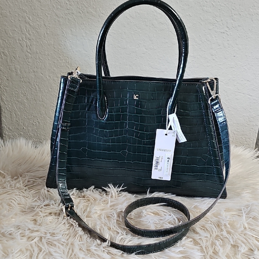 Liz Claiborne Green Crocodile-Embossed Satchel